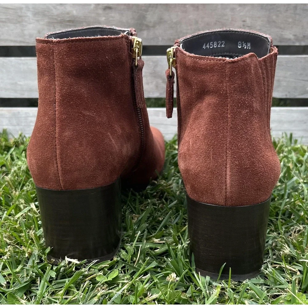 Aquatalia Italy Brown Suede Chelsea Ankle Boots Block Heel‎ Women's 8.5 M